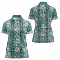 Hawaii Vintage Green Hibiscus Tapa Pattern Women Polo Shirt LT05 - Polynesian Pride