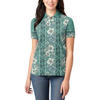 Hawaii Vintage Green Hibiscus Tapa Pattern Women Polo Shirt LT05 - Polynesian Pride