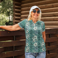Hawaii Vintage Green Hibiscus Tapa Pattern Women Polo Shirt LT05 - Polynesian Pride
