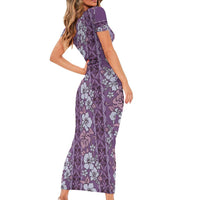 Hawaii Vintage Violet Hibiscus Tapa Pattern Family Matching Short Sleeve Bodycon Dress and Hawaiian Shirt