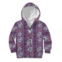 Hawaii Vintage Violet Hibiscus Tapa Pattern Kid Hoodie LT05 Zip Hoodie Violet - Polynesian Pride
