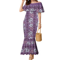 Hawaii Vintage Violet Hibiscus Tapa Pattern Mermaid Dress LT05 Women Violet - Polynesian Pride