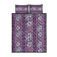 Hawaii Vintage Violet Hibiscus Tapa Pattern Quilt Bed Set