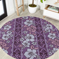 Hawaii Vintage Violet Hibiscus Tapa Pattern Round Carpet LT05 Violet - Polynesian Pride