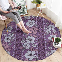 Hawaii Vintage Violet Hibiscus Tapa Pattern Round Carpet LT05 - Polynesian Pride