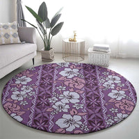 Hawaii Vintage Violet Hibiscus Tapa Pattern Round Carpet LT05 - Polynesian Pride