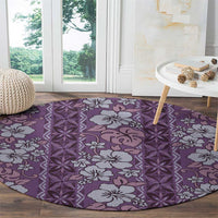 Hawaii Vintage Violet Hibiscus Tapa Pattern Round Carpet LT05 - Polynesian Pride