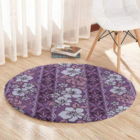 Hawaii Vintage Violet Hibiscus Tapa Pattern Round Carpet LT05 - Polynesian Pride