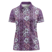 Hawaii Vintage Violet Hibiscus Tapa Pattern Women Polo Shirt LT05 Female Violet - Polynesian Pride