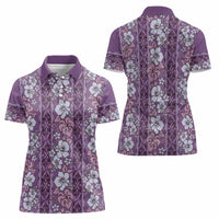 Hawaii Vintage Violet Hibiscus Tapa Pattern Women Polo Shirt LT05 - Polynesian Pride