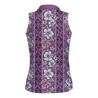 Hawaii Vintage Violet Hibiscus Tapa Pattern Women Sleeveless Polo Shirt LT05 - Polynesian Pride