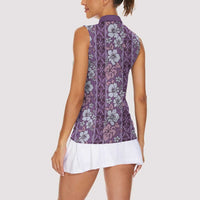 Hawaii Vintage Violet Hibiscus Tapa Pattern Women Sleeveless Polo Shirt LT05 - Polynesian Pride