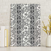 Hawaii Vintage Gray Hibiscus Tapa Pattern Canvas Wall Art