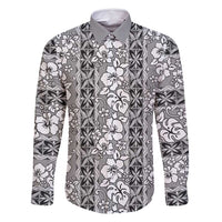 Hawaii Vintage Gray Hibiscus Tapa Pattern Family Matching Mermaid Dress and Hawaiian Shirt