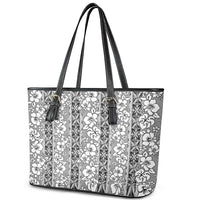 Hawaii Vintage Gray Hibiscus Tapa Pattern Leather Tote Bag