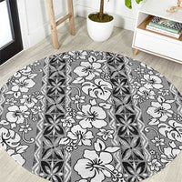 Hawaii Vintage Gray Hibiscus Tapa Pattern Round Carpet LT05 Gray - Polynesian Pride