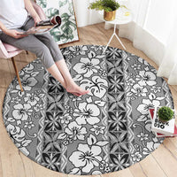 Hawaii Vintage Gray Hibiscus Tapa Pattern Round Carpet LT05 - Polynesian Pride