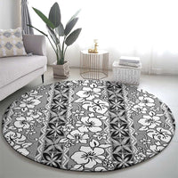 Hawaii Vintage Gray Hibiscus Tapa Pattern Round Carpet LT05 - Polynesian Pride