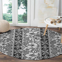 Hawaii Vintage Gray Hibiscus Tapa Pattern Round Carpet LT05 - Polynesian Pride