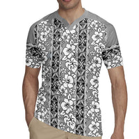 Hawaii Vintage Gray Hibiscus Tapa Pattern Rugby Jersey