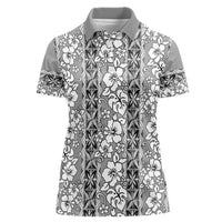Hawaii Vintage Gray Hibiscus Tapa Pattern Women Polo Shirt LT05 Female Gray - Polynesian Pride