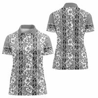 Hawaii Vintage Gray Hibiscus Tapa Pattern Women Polo Shirt LT05 - Polynesian Pride