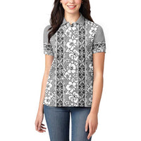 Hawaii Vintage Gray Hibiscus Tapa Pattern Women Polo Shirt LT05 - Polynesian Pride
