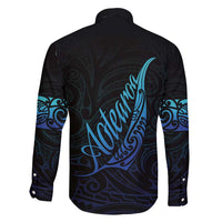 Aotearoa New Zealand Family Matching Long Sleeve Bodycon Dress and Hawaiian Shirt Koru Fern Blue Gradient