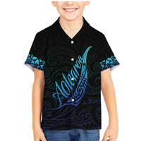 Aotearoa New Zealand Family Matching Mermaid Dress and Hawaiian Shirt Koru Fern Blue Gradient