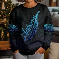 Aotearoa New Zealand Kid Ugly Christmas Sweater Koru Fern Blue Gradient