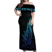 Aotearoa New Zealand Off Shoulder Maxi Dress Koru Fern Blue Gradient LT05 Women Blue - Polynesian Pride