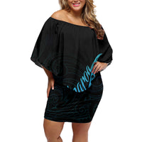 Aotearoa New Zealand Off Shoulder Short Dress Koru Fern Blue Gradient LT05 Women Blue - Polynesian Pride