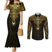 Personalized Polynesia Couples Matching Mermaid Dress and Long Sleeve Button Shirt With Christian Cross LT05 Gold - Polynesian Pride