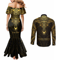 Personalized Polynesia Couples Matching Mermaid Dress and Long Sleeve Button Shirt With Christian Cross LT05 - Polynesian Pride