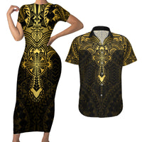 Personalized Polynesia Couples Matching Short Sleeve Bodycon Dress and Hawaiian Shirt With Christian Cross LT05 Gold - Polynesian Pride