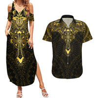Personalized Polynesia Couples Matching Summer Maxi Dress and Hawaiian Shirt With Christian Cross LT05 Gold - Polynesian Pride