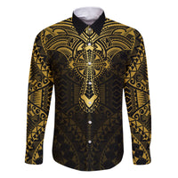 Personalized Polynesia Family Matching Puletasi Dress and Hawaiian Shirt With Christian Cross LT05 Dad's Shirt - Long Sleeve Gold - Polynesian Pride