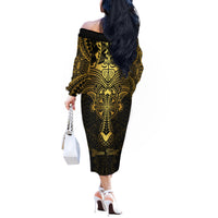 Personalized Polynesia Off The Shoulder Long Sleeve Dress With Christian Cross LT05 - Polynesian Pride