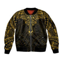 Personalized Polynesia Sleeve Zip Bomber Jacket With Christian Cross LT05 Unisex Gold - Polynesian Pride