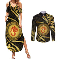 Polynesia Couples Matching Summer Maxi Dress and Long Sleeve Button Shirt With Hindu Om Symbol LT05 Gold - Polynesian Pride