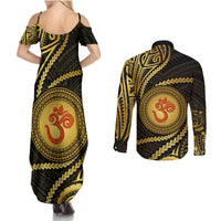 Polynesia Couples Matching Summer Maxi Dress and Long Sleeve Button Shirt With Hindu Om Symbol LT05 - Polynesian Pride