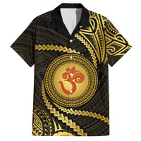 Polynesia Family Matching Puletasi Dress and Hawaiian Shirt With Hindu Om Symbol LT05 Dad's Shirt - Short Sleeve Gold - Polynesian Pride