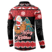 New Zealand Christmas Button Sweatshirt Funny Santa Riding Kiwi Meri Kirihimete LT05 - Polynesian Pride