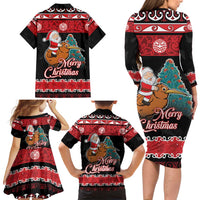 New Zealand Christmas Family Matching Long Sleeve Bodycon Dress and Hawaiian Shirt Funny Santa Riding Kiwi Meri Kirihimete LT05 - Polynesian Pride