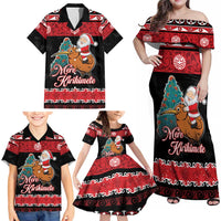 New Zealand Christmas Family Matching Off Shoulder Maxi Dress and Hawaiian Shirt Funny Santa Riding Kiwi Meri Kirihimete