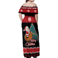 New Zealand Christmas Family Matching Off Shoulder Maxi Dress and Hawaiian Shirt Funny Santa Riding Kiwi Meri Kirihimete