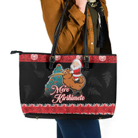 New Zealand Christmas Leather Tote Bag Funny Santa Riding Kiwi Meri Kirihimete