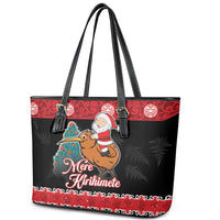 New Zealand Christmas Leather Tote Bag Funny Santa Riding Kiwi Meri Kirihimete