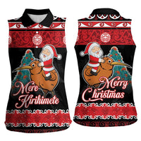 New Zealand Christmas Women Sleeveless Polo Shirt Funny Santa Riding Kiwi Meri Kirihimete LT05 - Polynesian Pride