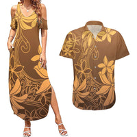 Tiare Tahiti Couples Matching Summer Maxi Dress and Hawaiian Shirt Brown Polynesia Motifs - Polynesian Pride